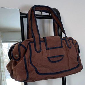 2000s Urban Outfitters Brown Shoulder Purse with Navy Ribbing